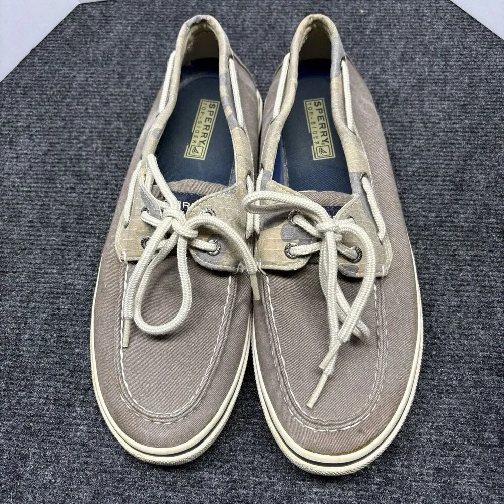 Sperry Top-Sider Mens 9.5 M Canvas Boat Shoes Taupe Gray Camo Deck Shoes 1773712
